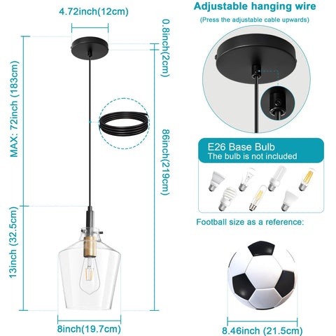 Vaziden E26 base compatible pendant for easy bulb upgrades