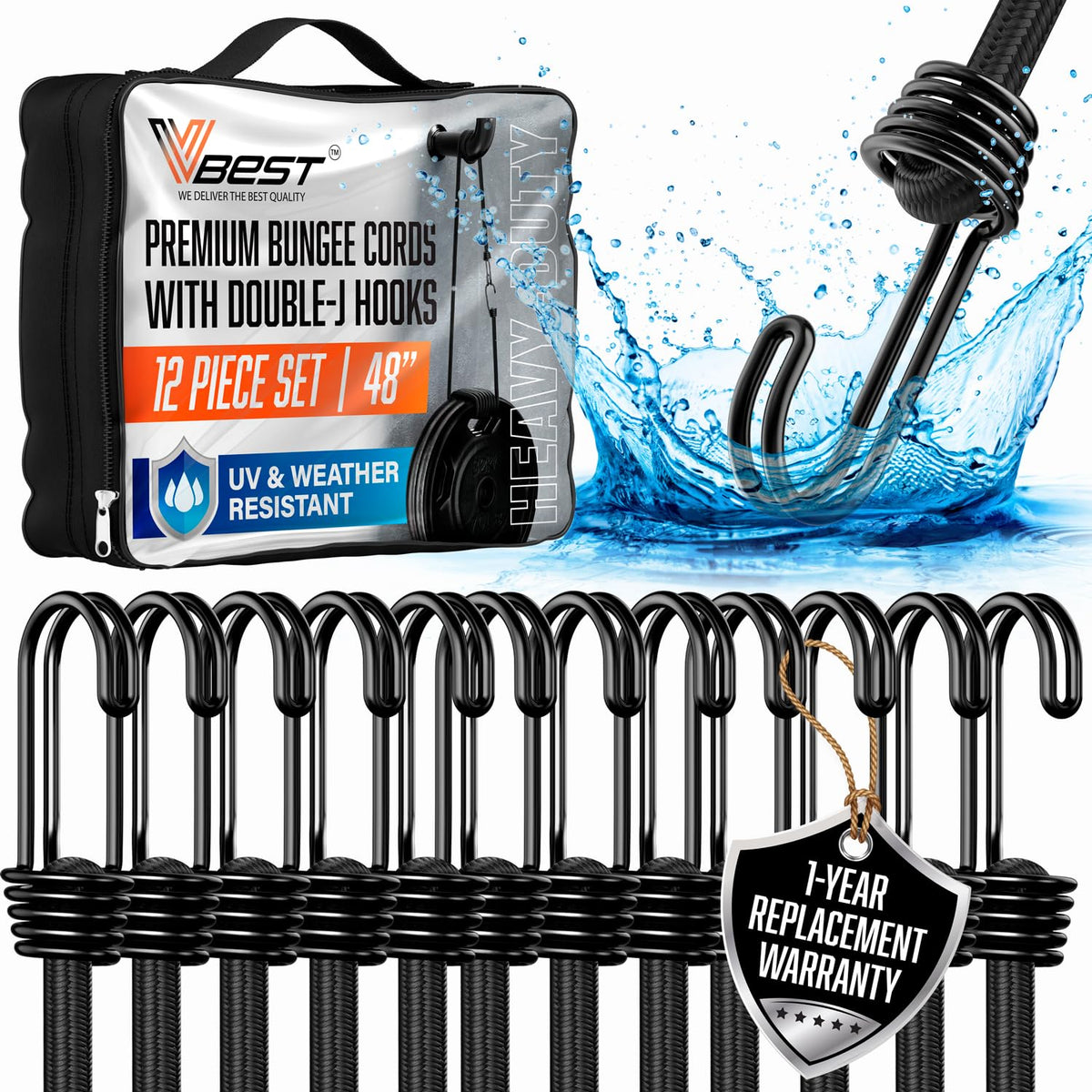 VBEST bungee cords 48-inch pack securely securing outdoor gear with reliable stretch.
