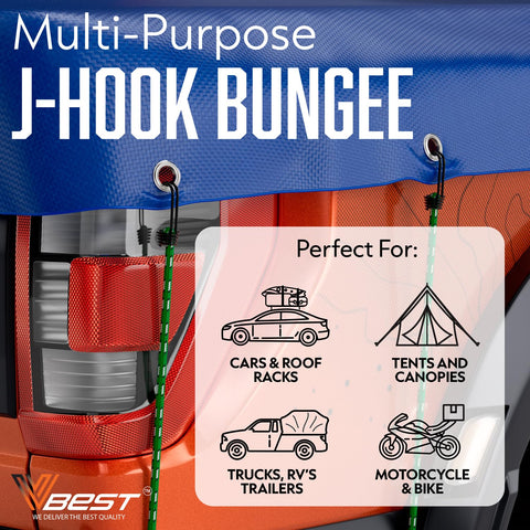 VBEST bungee cords 12-inch short cords for tight spaces and tarps.