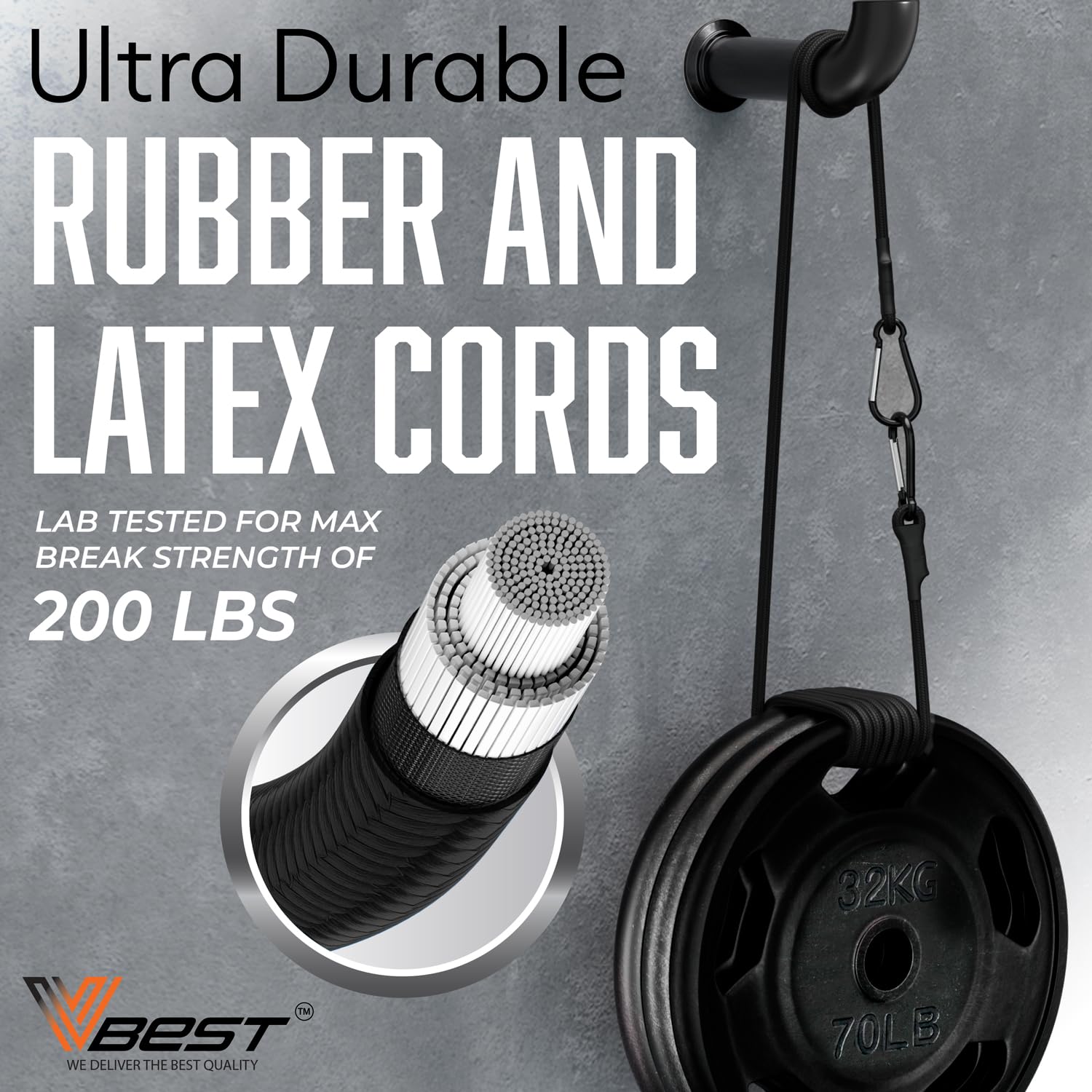 VBEST heavy-duty cord resists sun and rain for outdoor use.