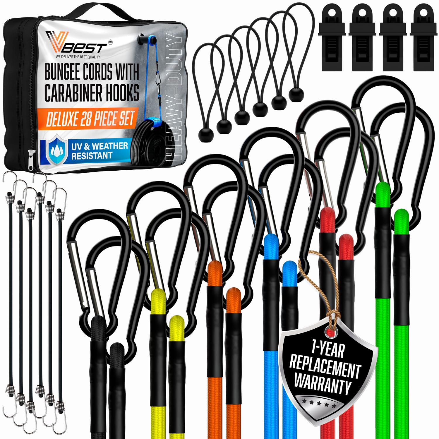 VBEST carabiner bungee hook close-up showing secure cargo attachment