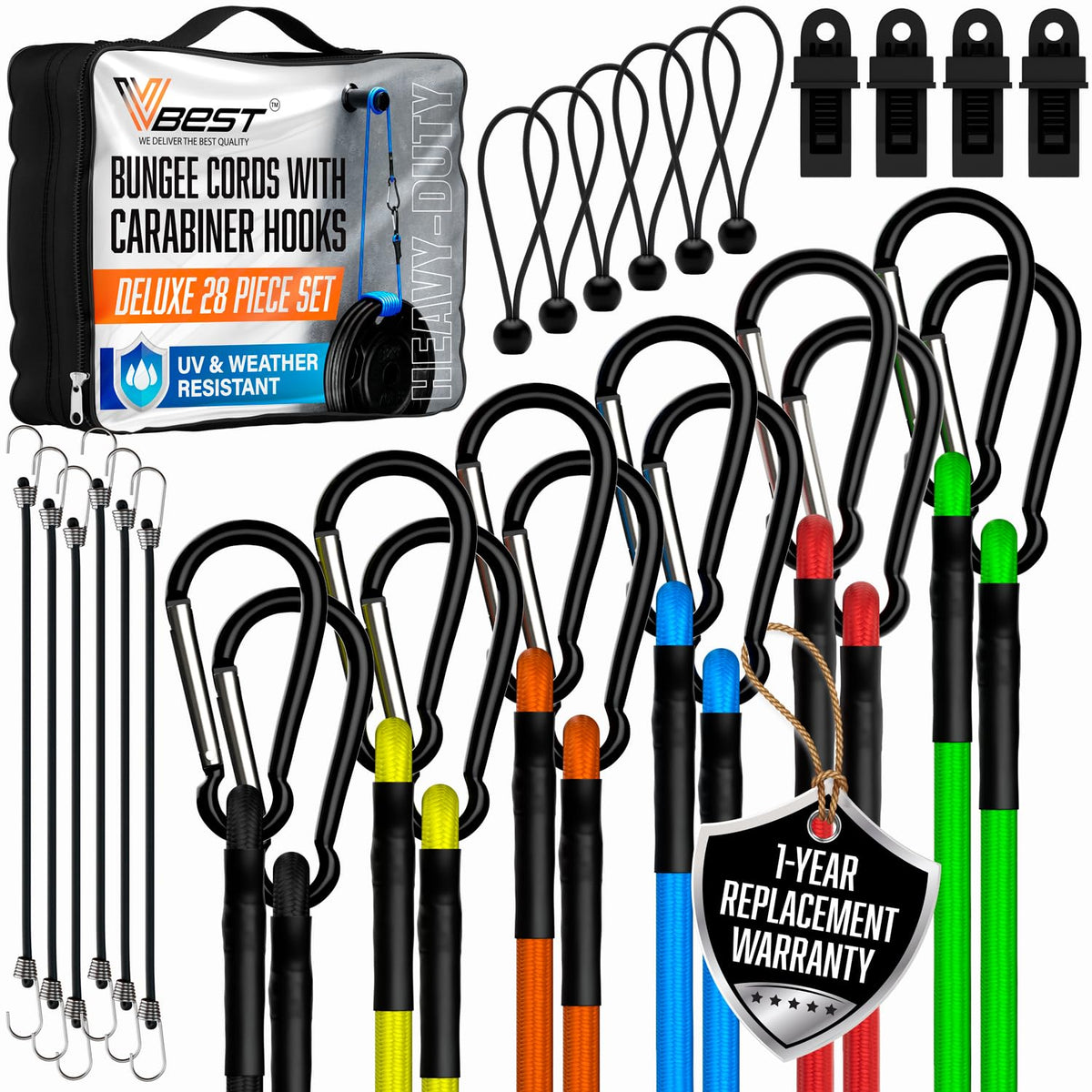 VBEST carabiner bungee hook close-up showing secure cargo attachment