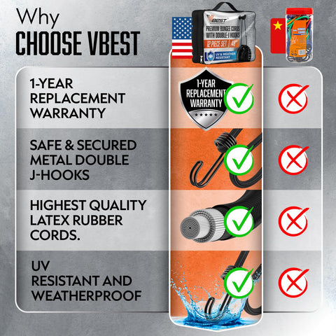  VBEST bungee cords securely fasten load on bikes and RV carriers.