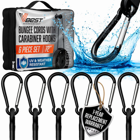 VBEST Extra Long Bungee Cords with carabiner hooks closeup for secure cargo