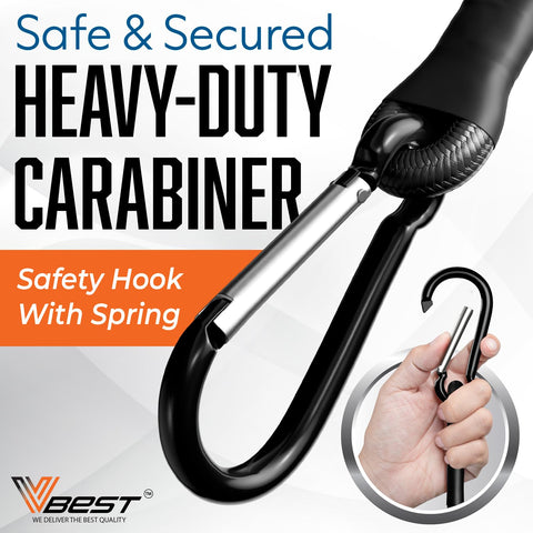 VBEST heavy-duty 48-inch bungee cords stretched to hold gear during travel