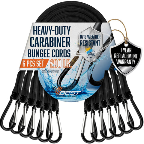 VBEST strong black 48-inch bungee cord with carabiner for secure cargo on outdoor trips