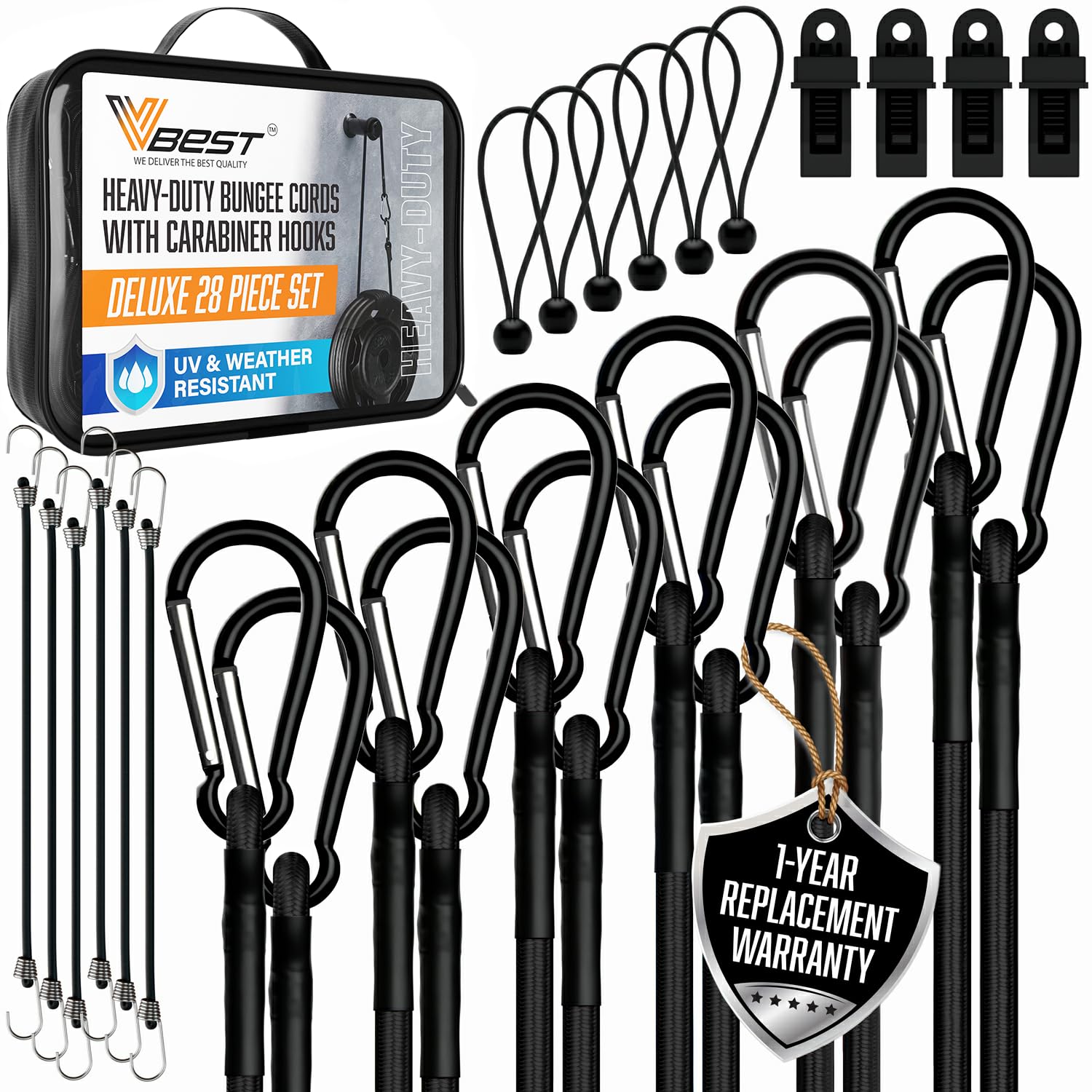 VBEST strong bungee cords with carabiner hooks for secure outdoor cargo