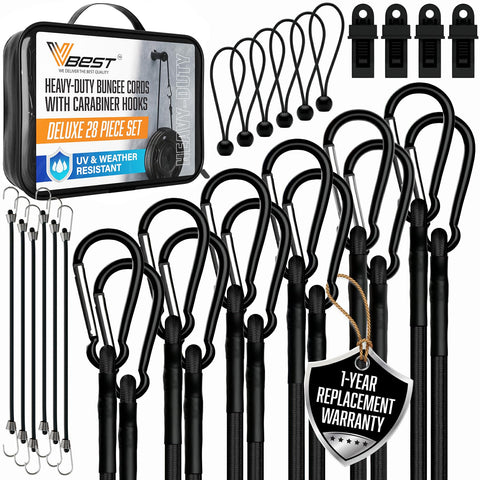 VBEST strong bungee cords with carabiner hooks for secure outdoor cargo
