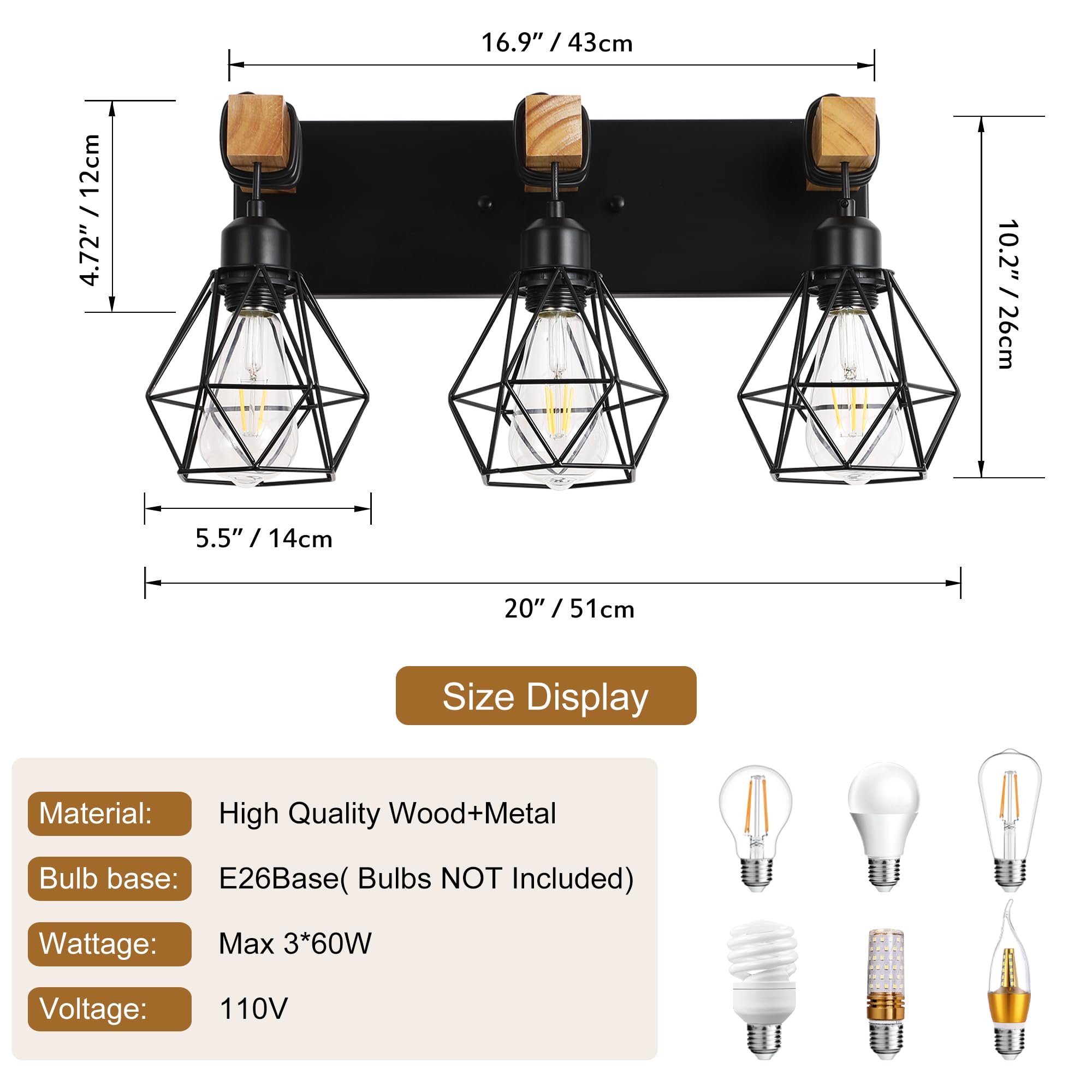 VbiTmn farmhouse vanity light in black finish complements rustic bathroom decor