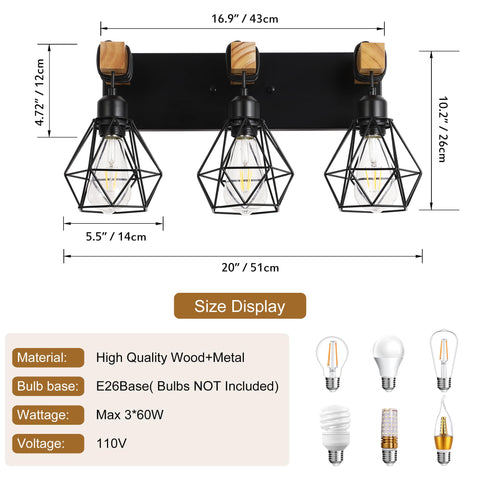 VbiTmn farmhouse vanity light in black finish complements rustic bathroom decor