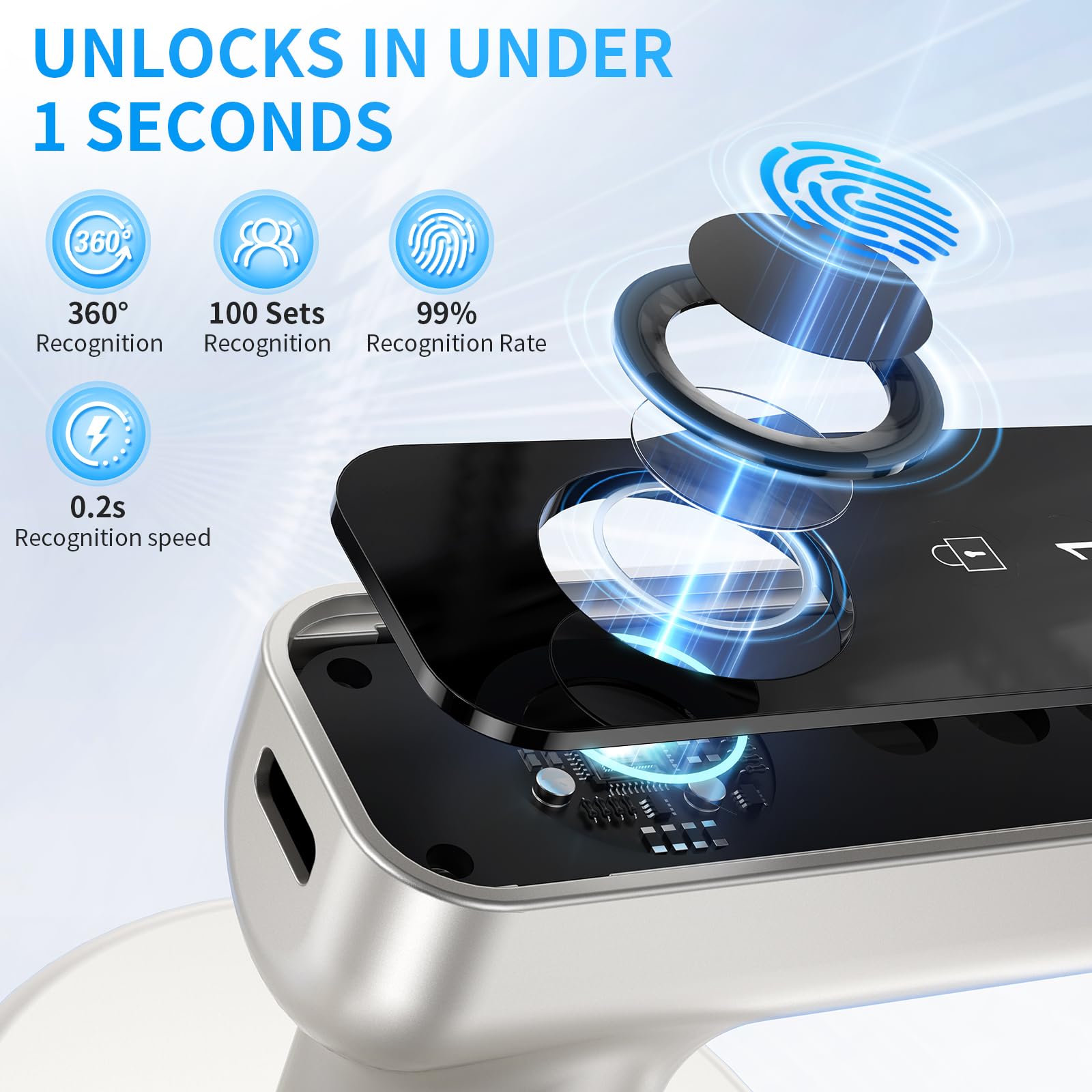 VBUFKRIT biometric door knob with 360-degree recognition feature in action