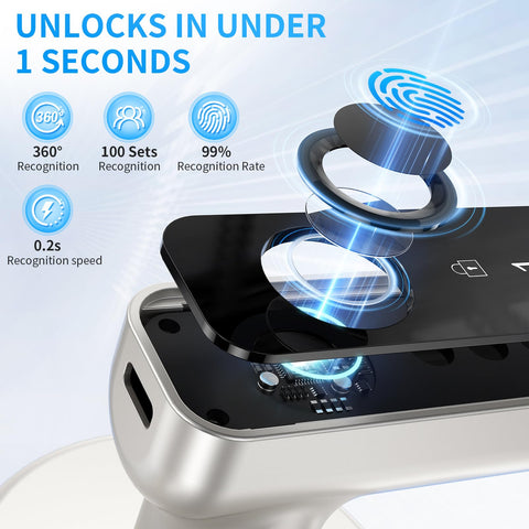 VBUFKRIT biometric door knob with 360-degree recognition feature in action