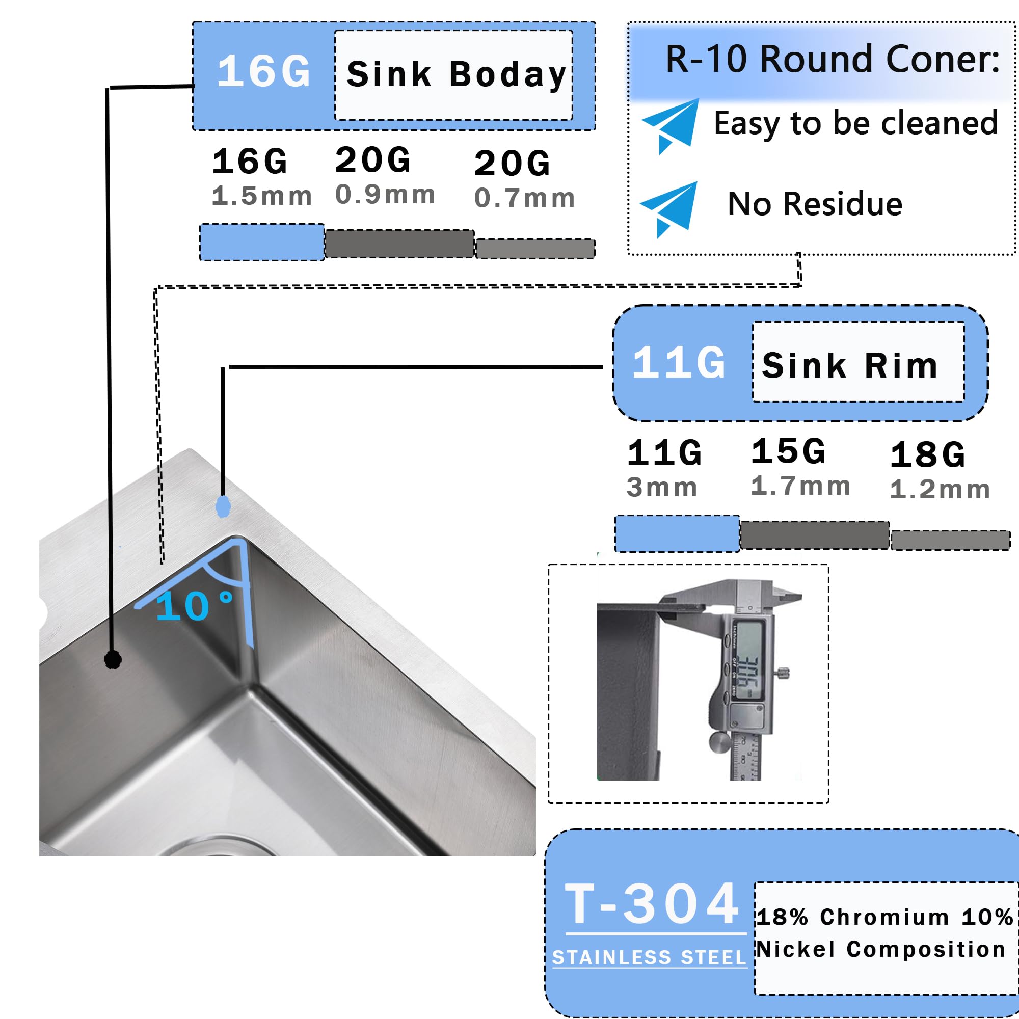 VC CUCINE bar sink side view demonstrates compact footprint for tight spaces.