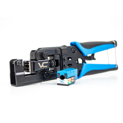 VC Vertical Cable V-Max 1-Punch Down Tool in use for streamlined keystone terminations