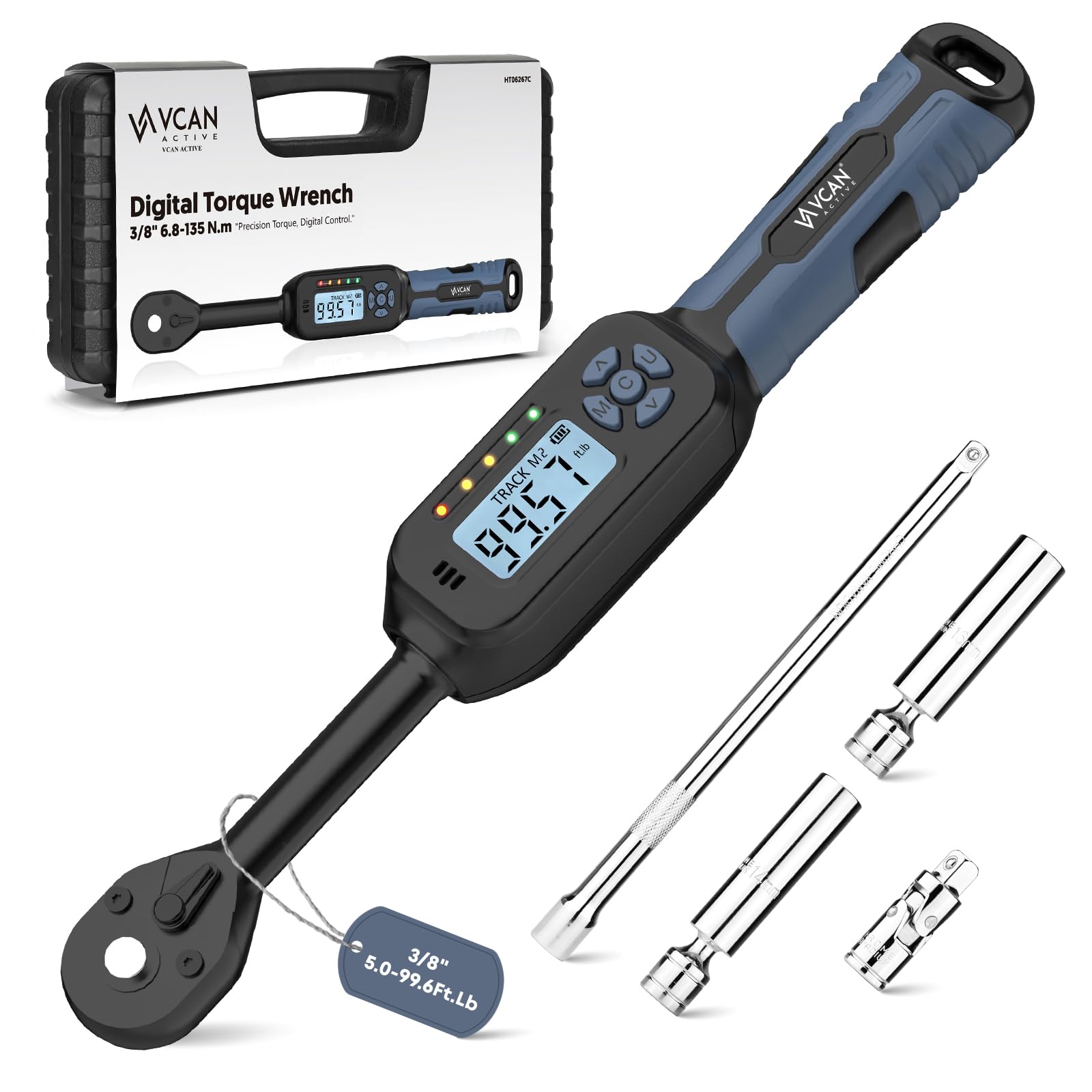 VCAN ACTIVE digital torque wrench with 3/8 drive for precise automotive tightening.