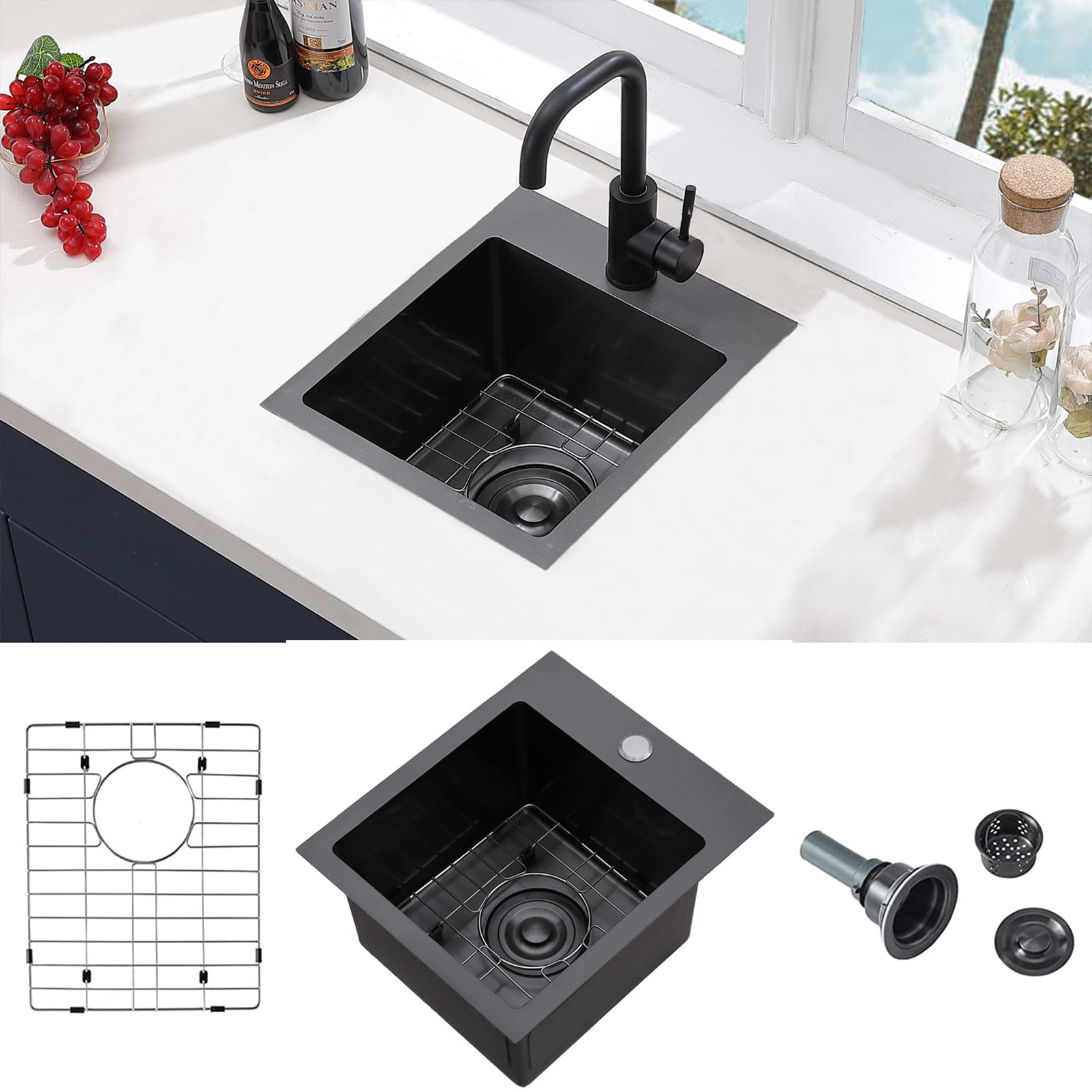 VC CUCINE Gunmetal Bar Sink exterior view shows durable finish for outdoor and RV kitchens.