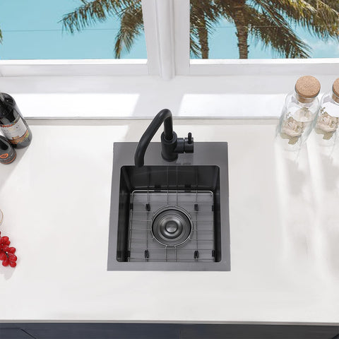 Interior view reveals 11x11 inch basin for compact prep and quick rinses.