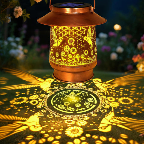 Vcdsoy hummingbird lantern close-up shows delicate laser-cut detailing.