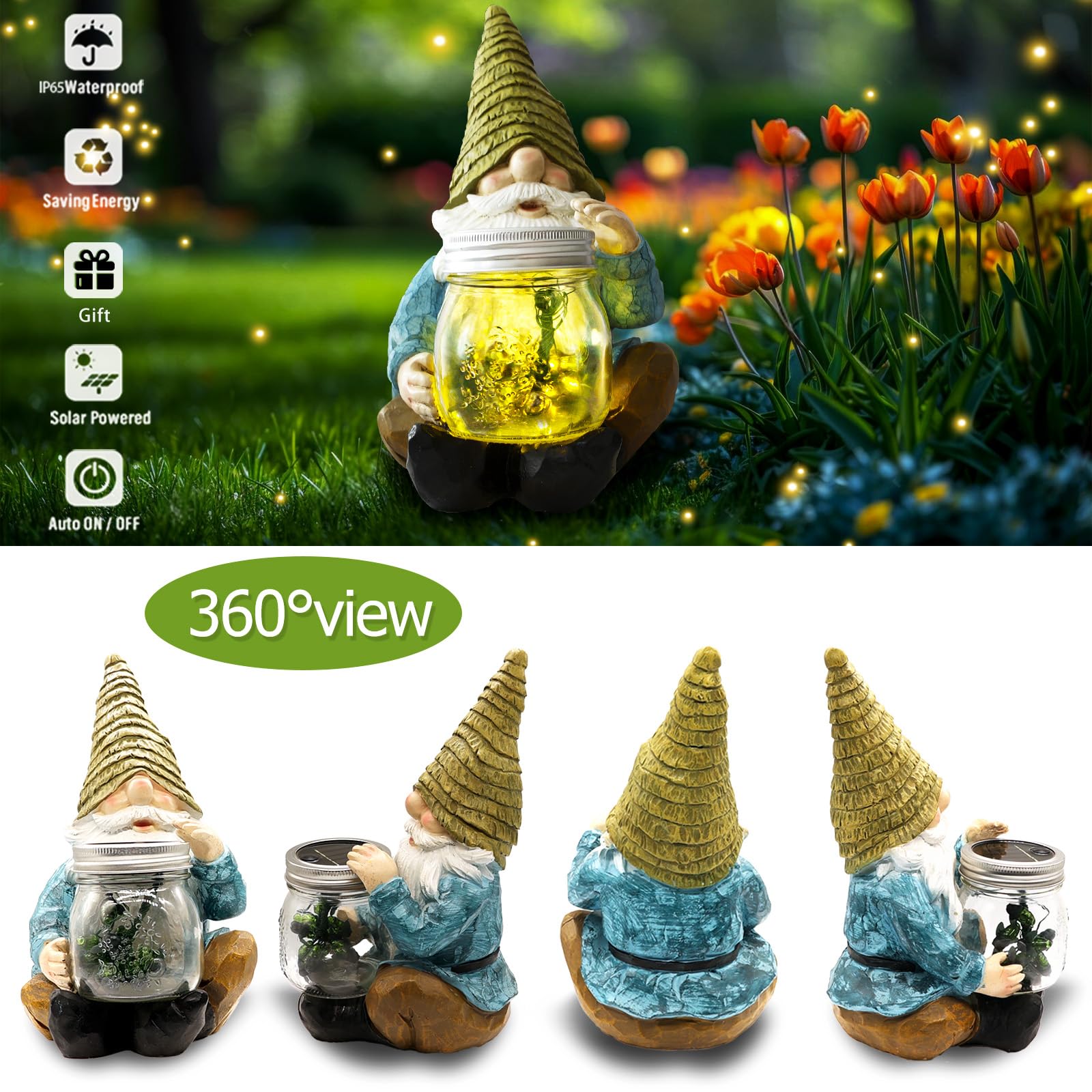 Vcdsoy Large garden gnome decor brightens walkways with colorful daytime charm.