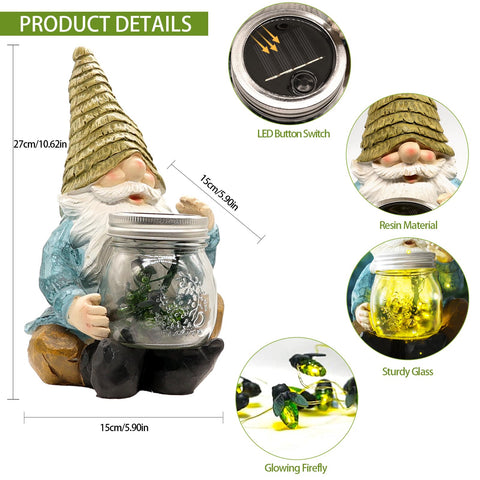 Vcdsoy Solar panel charging gnome activates warm evening light from sunlight.