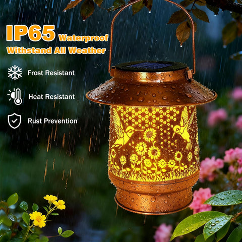 Vcdsoy sunflower lantern close-up emphasizes sturdy metal construction.