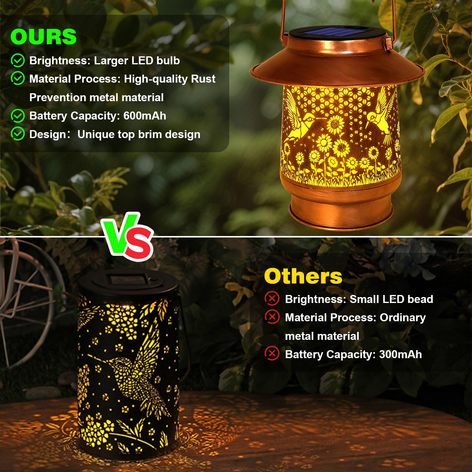 Vcdsoy lantern hanging outdoors provides ambient warmth after dusk.