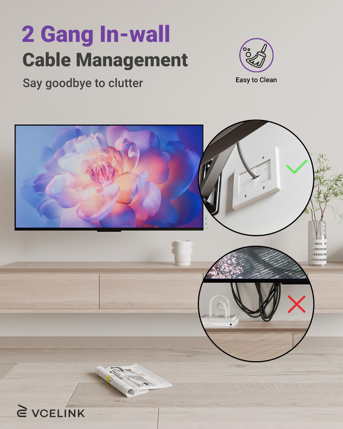 VCELINK brush cover detail illustrates durable PC material for long-lasting use.
