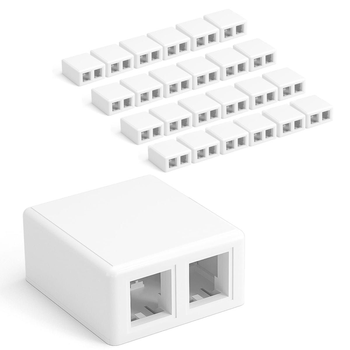 VCELINK keystone two-port surface mount box in white for flush installations