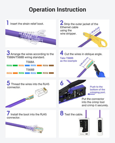 VCELINK RJ45 Crimp Tool Kit strain relief boots support durable runs.
