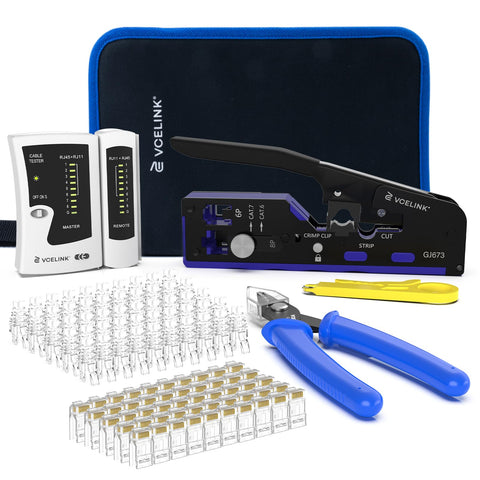 VCELINK RJ45 Crimp Tool Kit cover and cloth bag for organized projects.