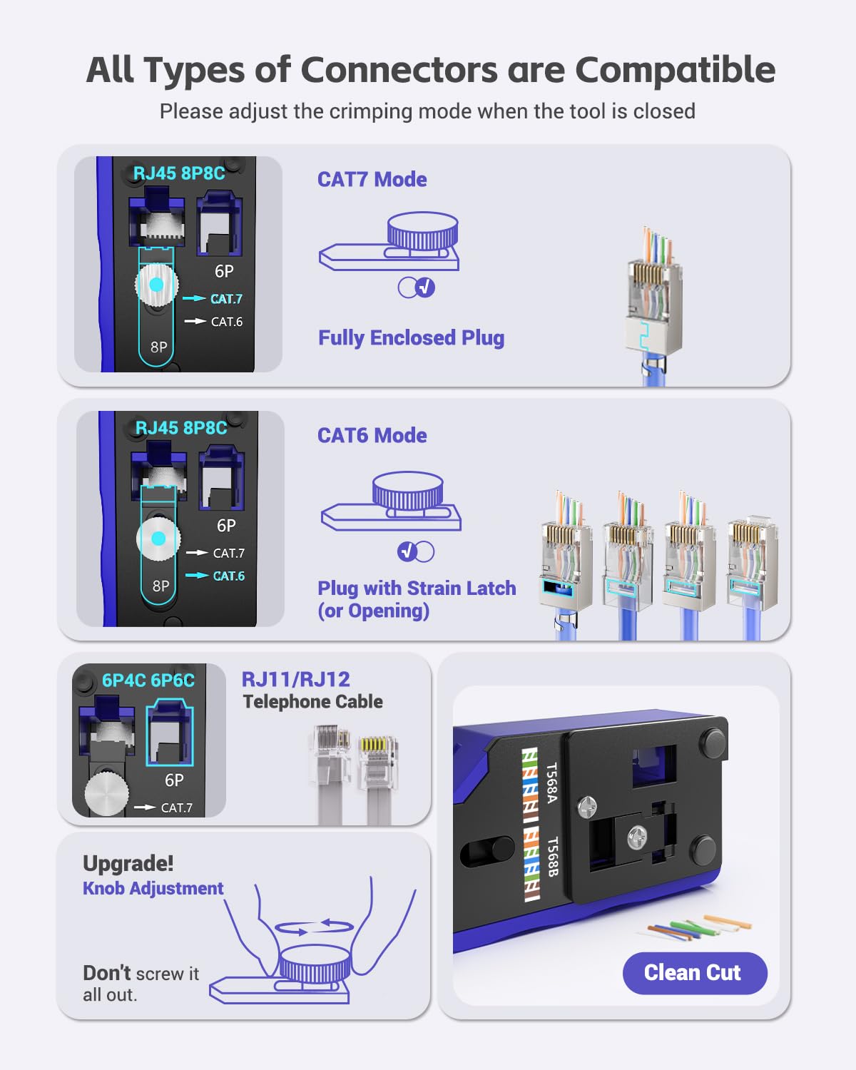 VCELINK RJ45 Crimp Tool Kit mini stripper for easy wire preparation.