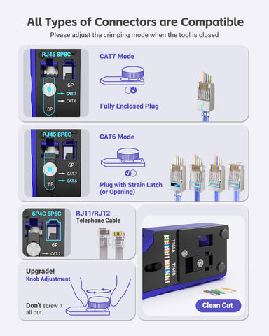 VCELINK RJ45 Crimp Tool Kit mini stripper for easy wire preparation.