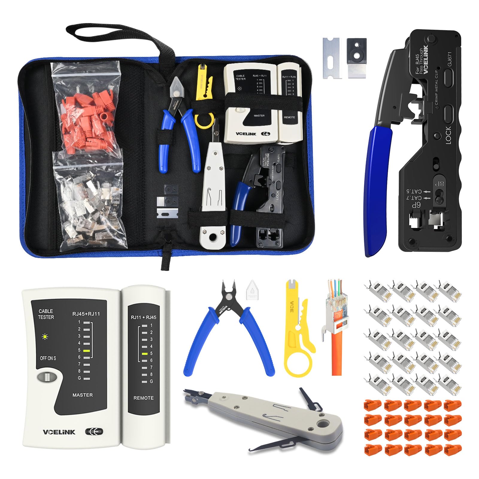VCELINK RJ45 crimp tool kit ready for quick terminations in a single setup