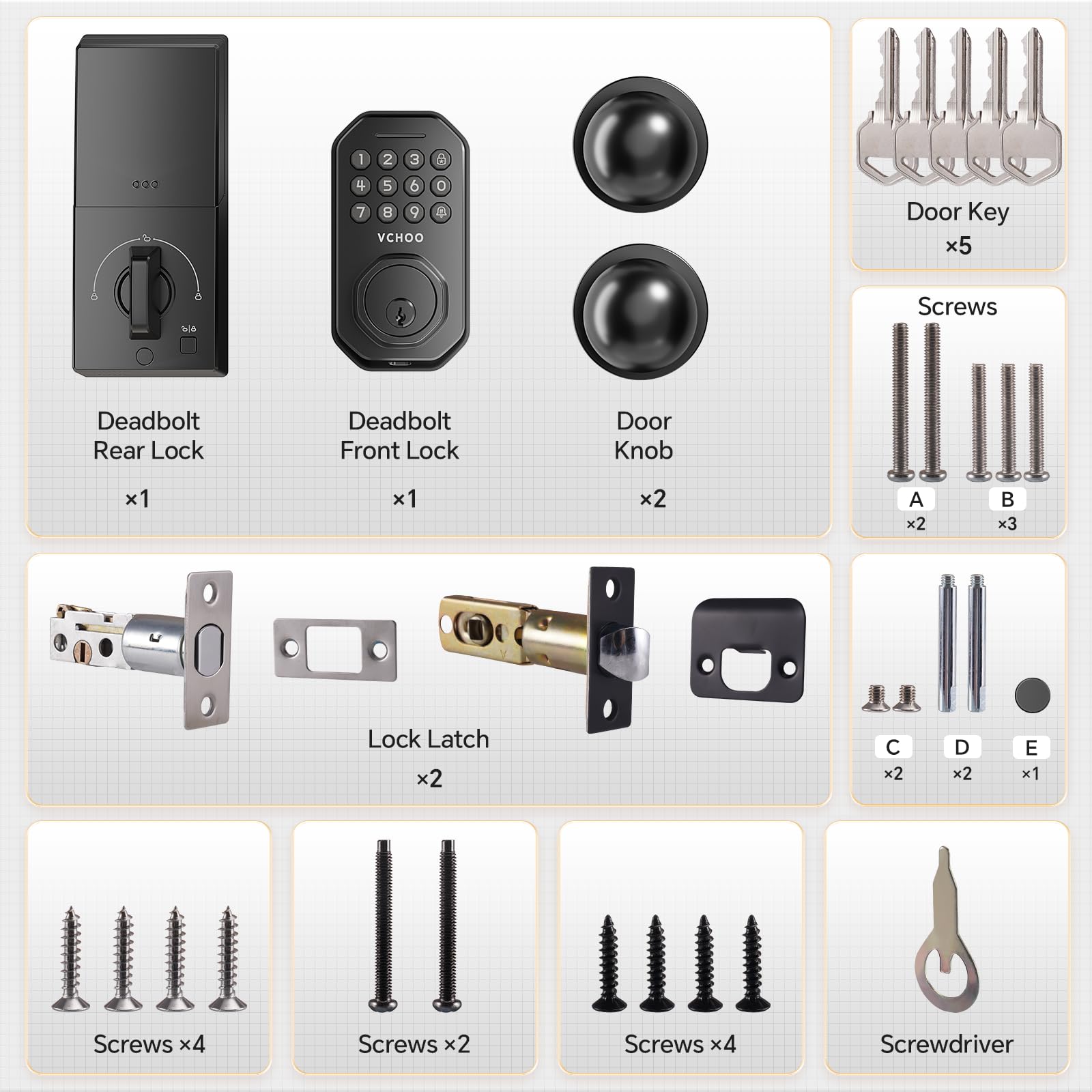 VCHOO easy-install front door lock fits most doors quickly.