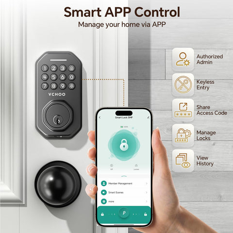 VCHOO emergency Type-C charging feature offers backup unlock option during power issues.