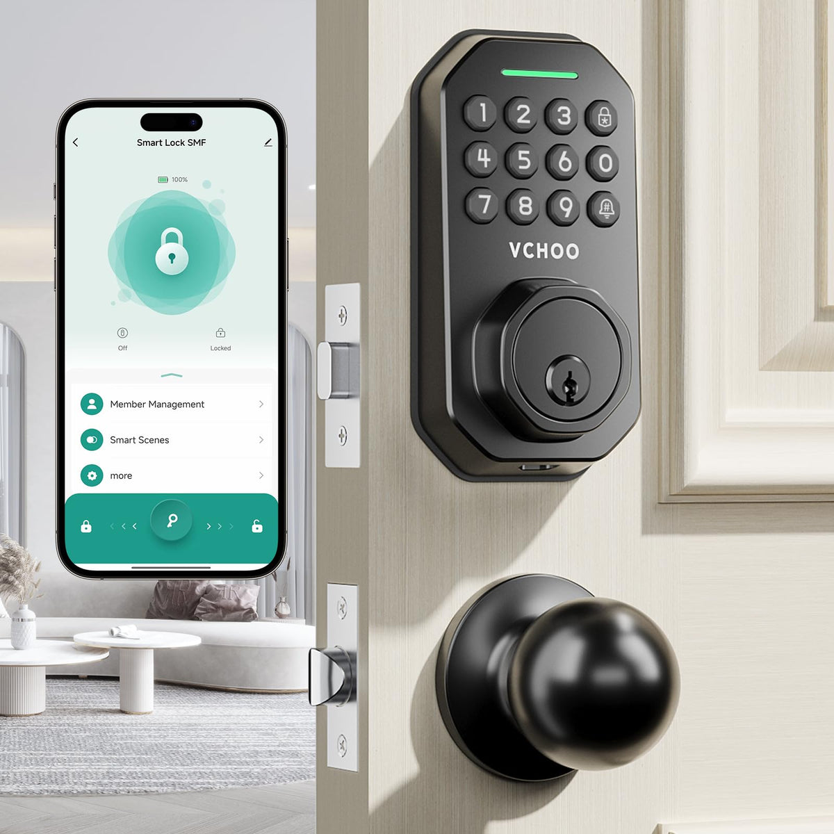 VCHOO front door lock with handle enables convenient keyless entry for busy households.