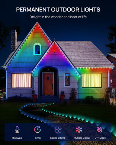 VCOKEN 72 RGB LED eaves lights showcase vibrant, adjustable color accents for holidays