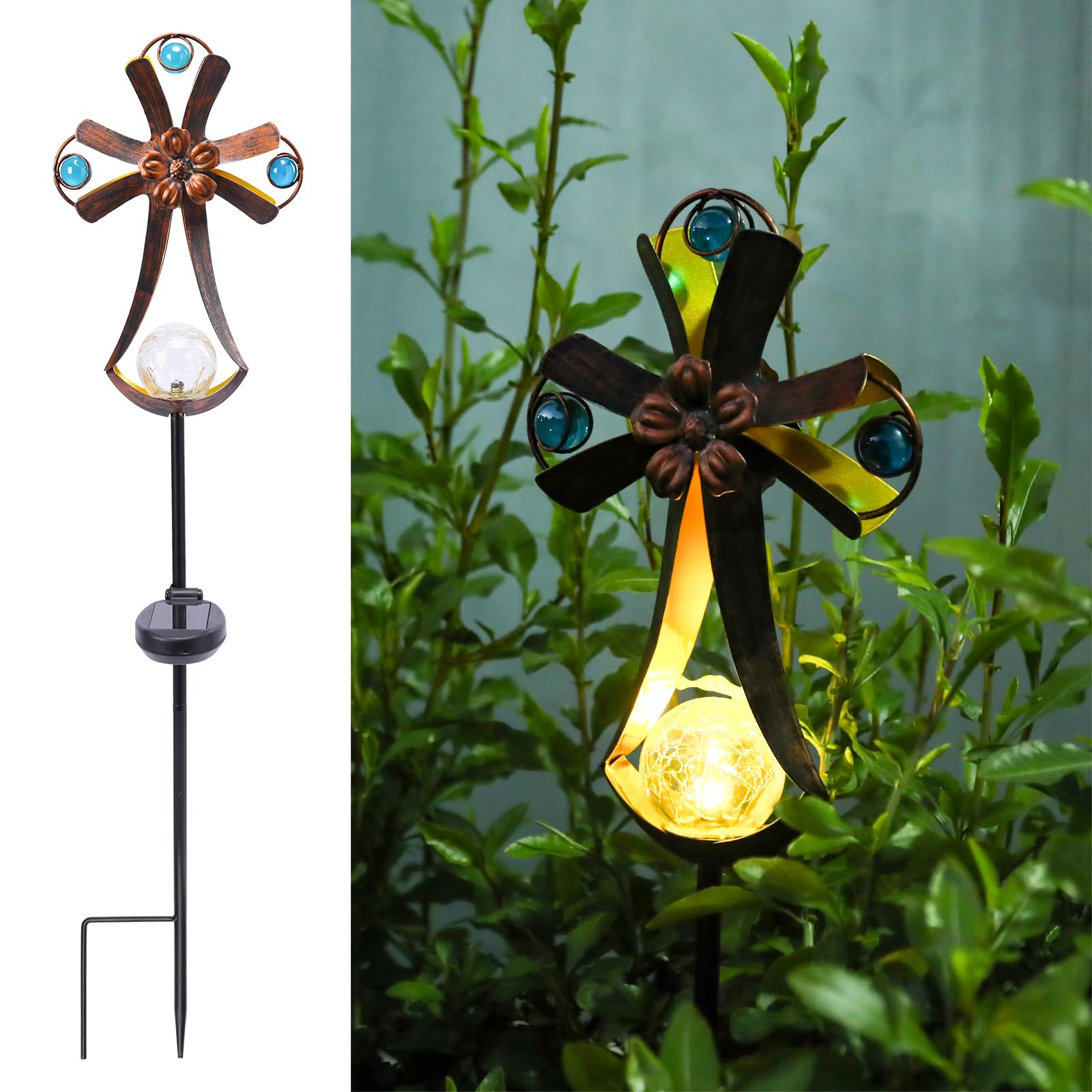VCUTEKA glass flower stake glows colored petals to brighten garden borders at night