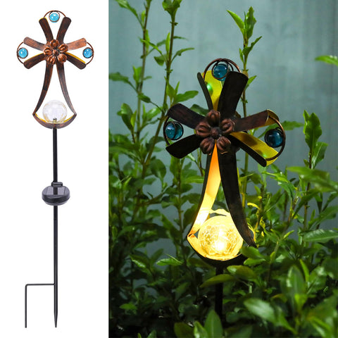 VCUTEKA glass flower stake glows colored petals to brighten garden borders at night