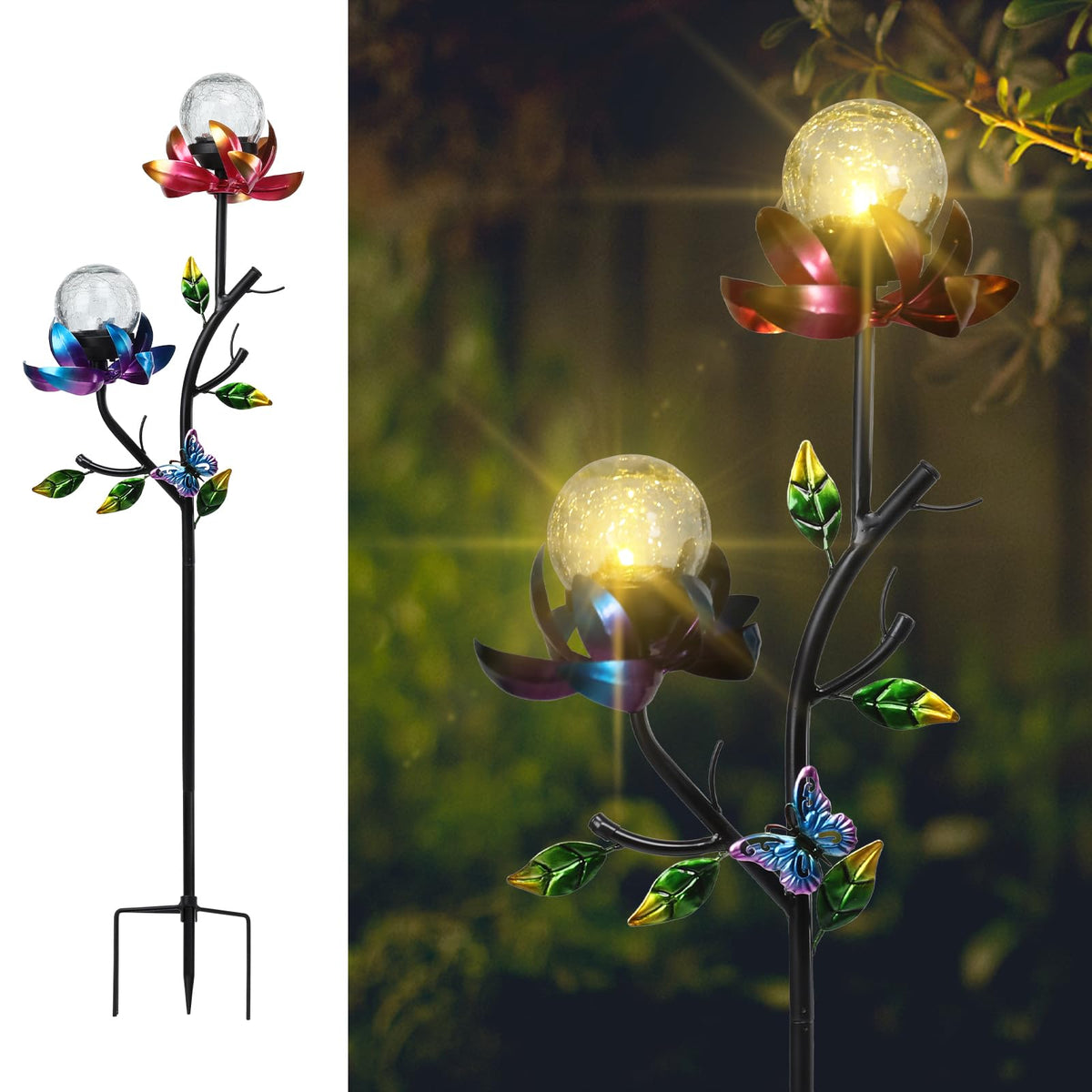 VCUTEKA solar garden flowers LED globe glows warmly for yard ambiance