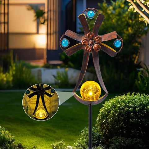 VCUTEKA solar garden light with cracked crystal ball lights walkways at night