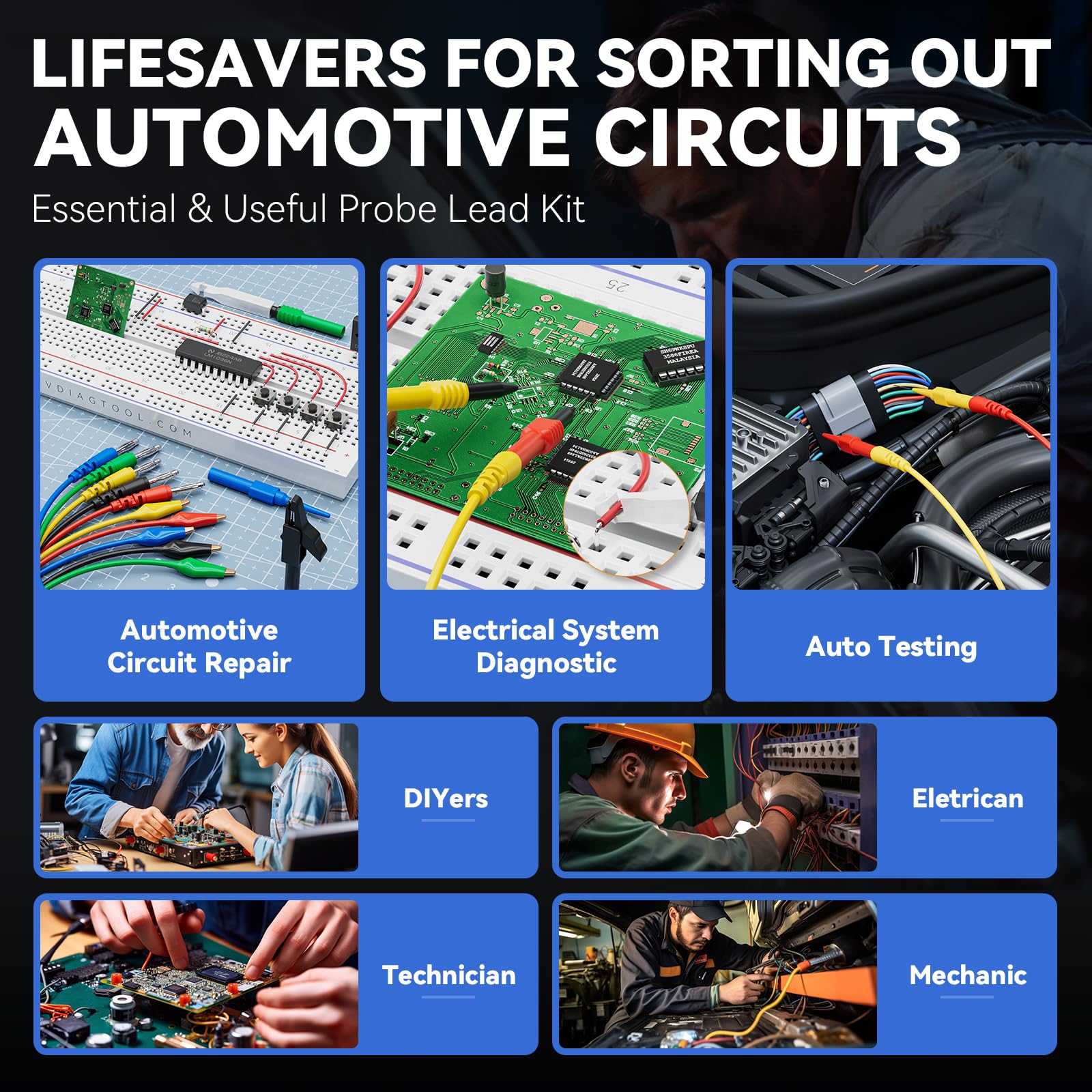 VDIAGTOOL V200 PRO five alligator clips simplify connections during testing