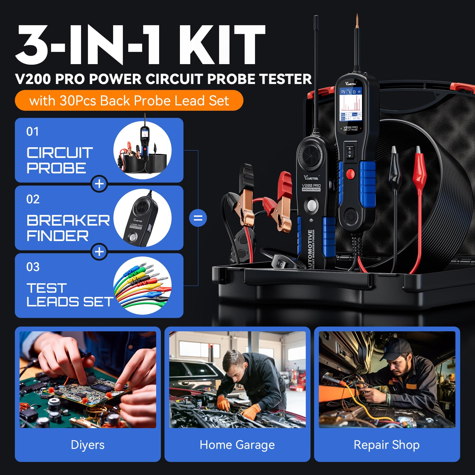 VDIAGTOOL V200 PRO back probes set enables fast harness testing