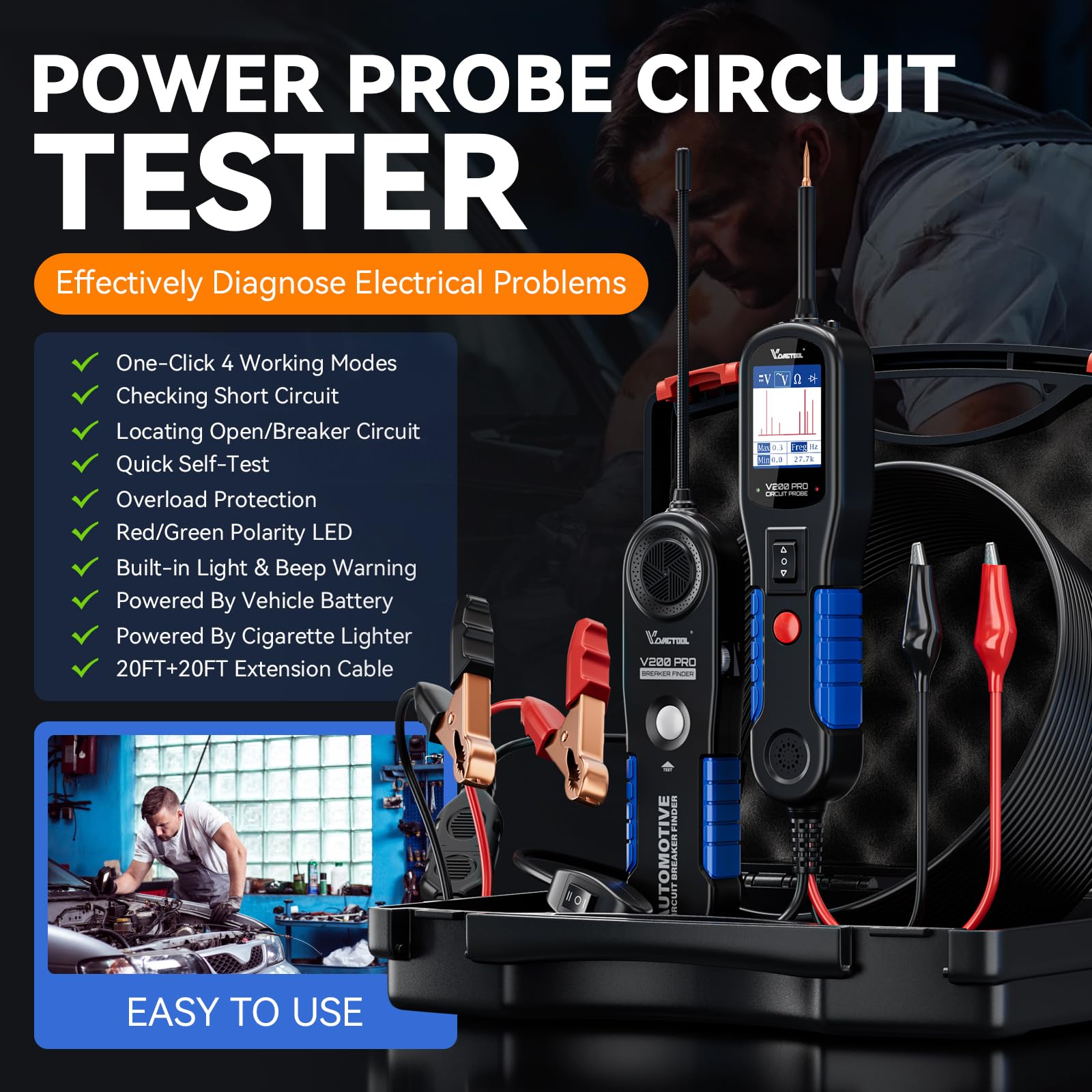 VDIAGTOOL V200 PRO circuit-breaker finder mode II locates faults without damage