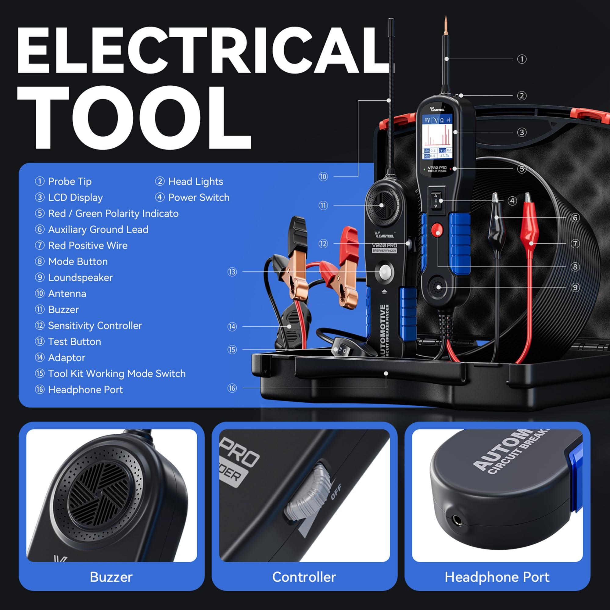 VDIAGTOOL V200 Pro ground clips ensure secure ground connections