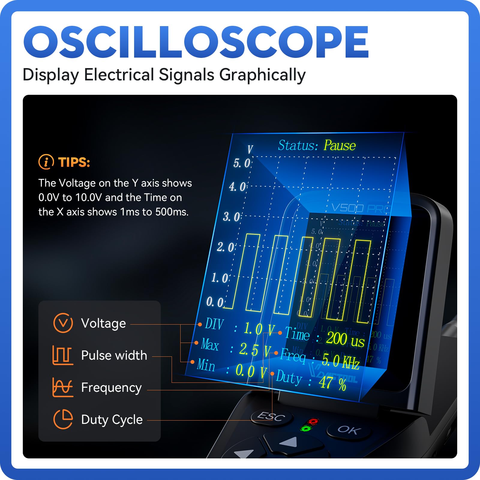 VDIAGTOOL V500 Pro 0-5V power supply for fault debugging.