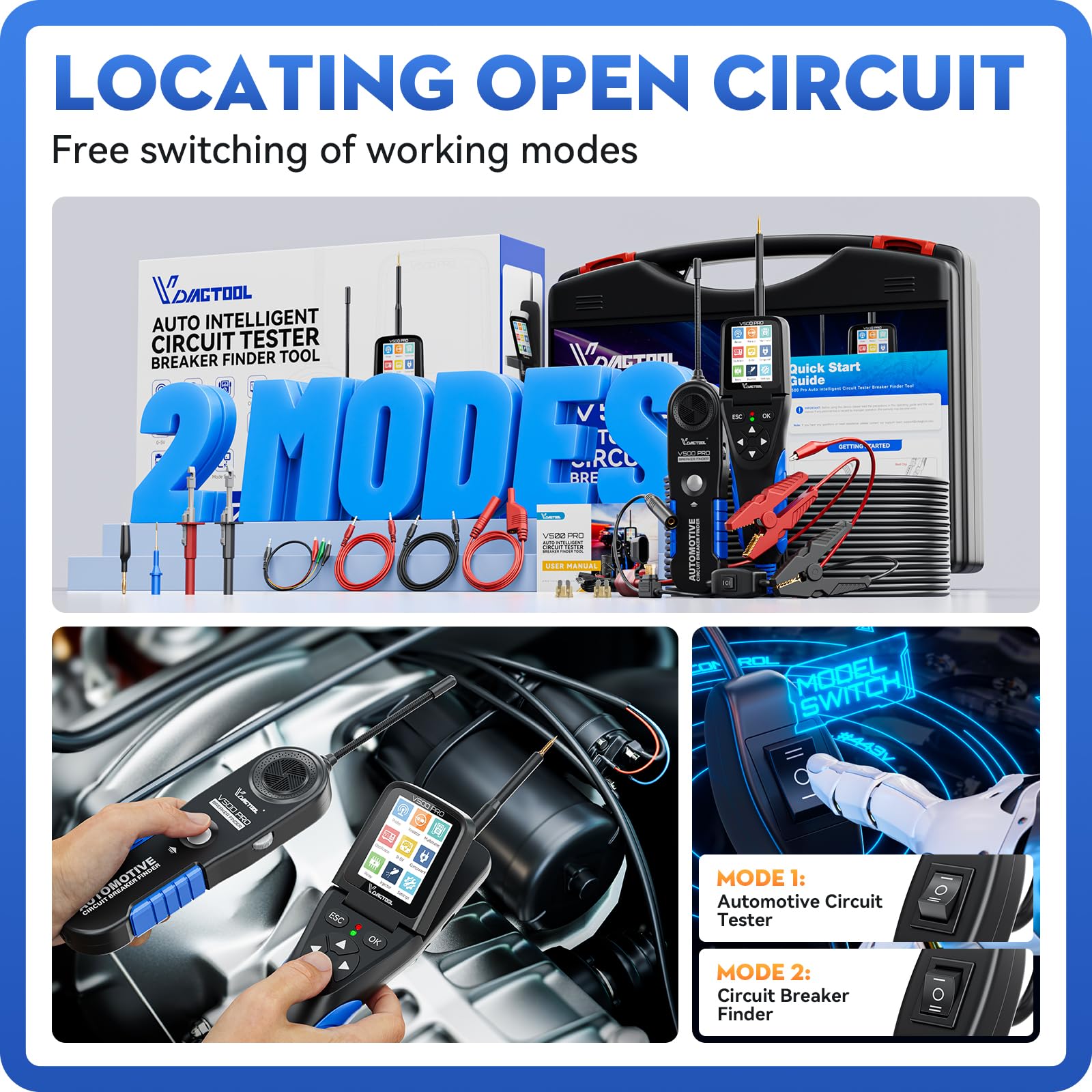 VDIAGTOOL V500 Pro wire tracing mode locating open circuits safely.