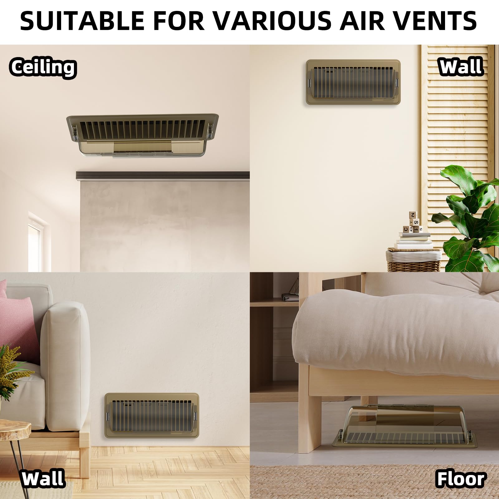 VE NI SCC vent deflector on a ceiling register redirects heat or cool air.