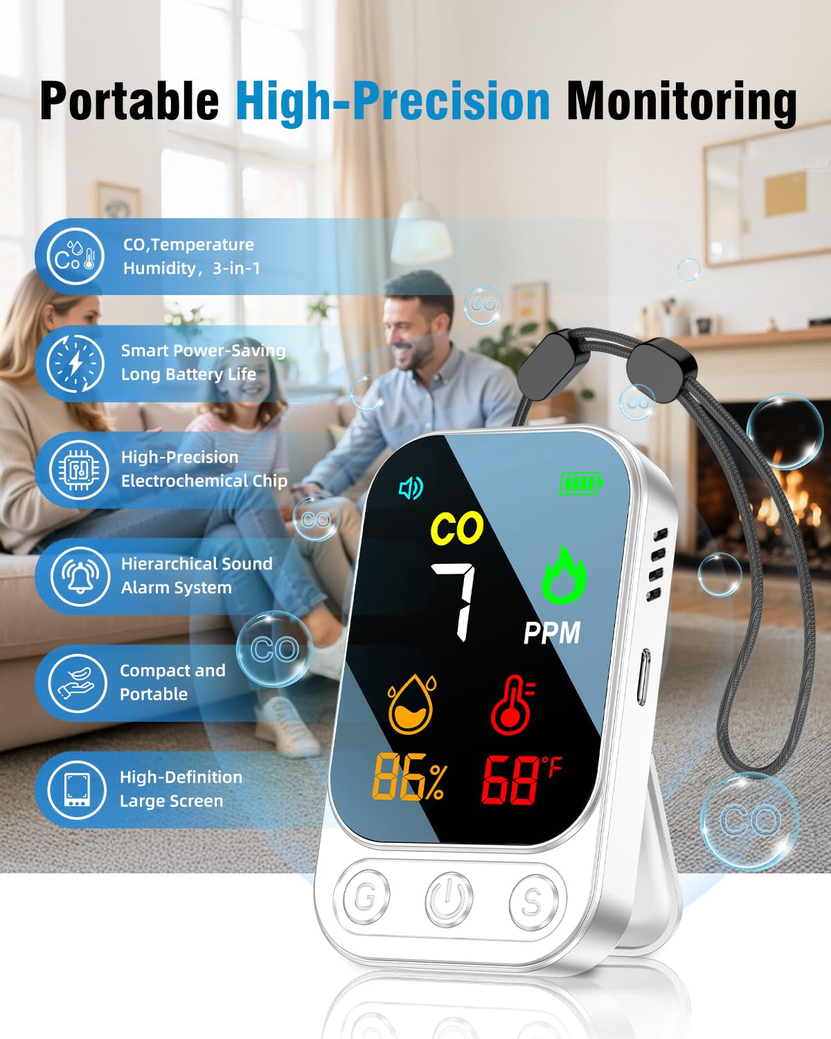 VEAOC detector with audible and visual alarms highlighting safety notifications.