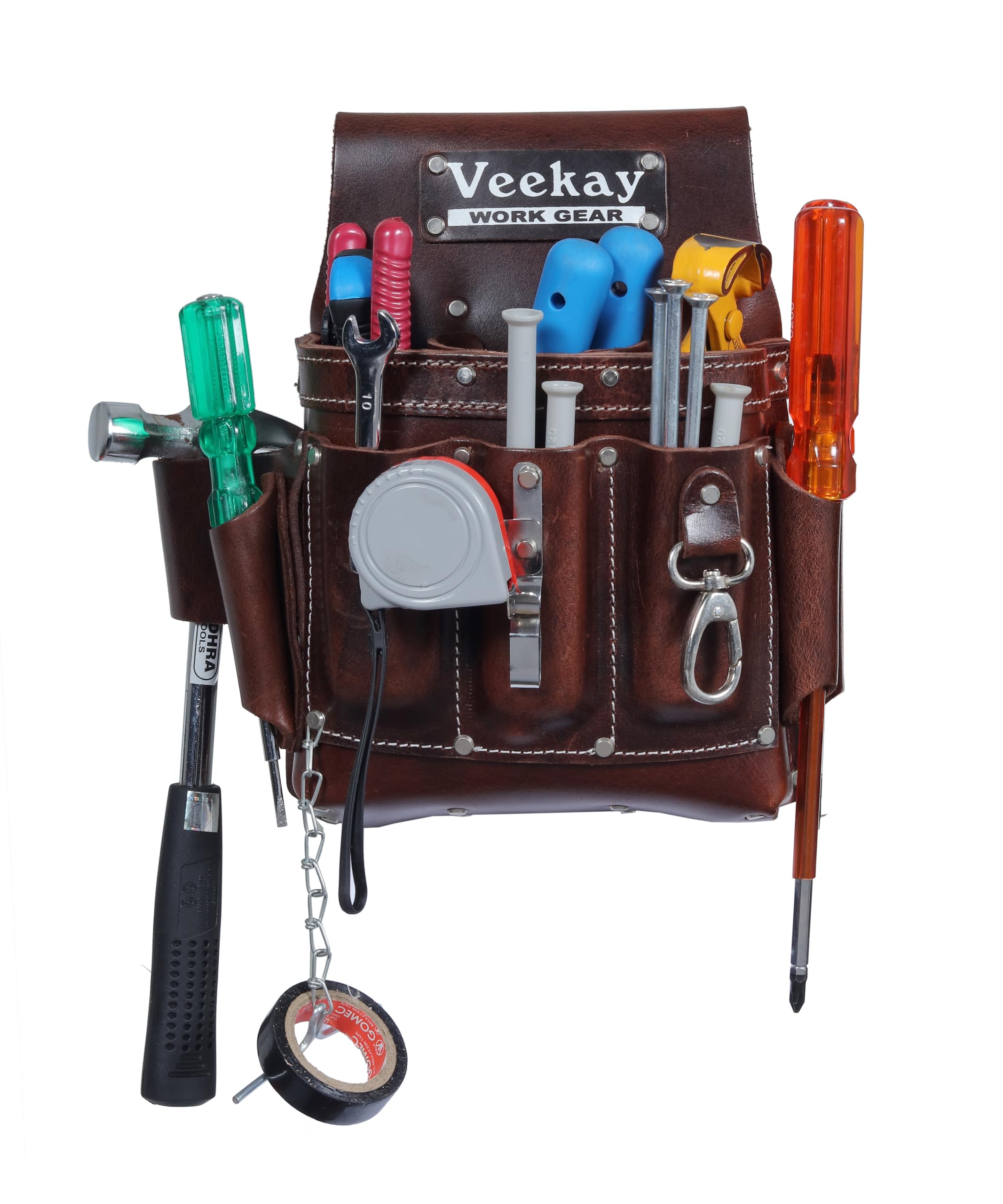 VEEKAY full-grain leather tool pouch close-up highlights premium durability